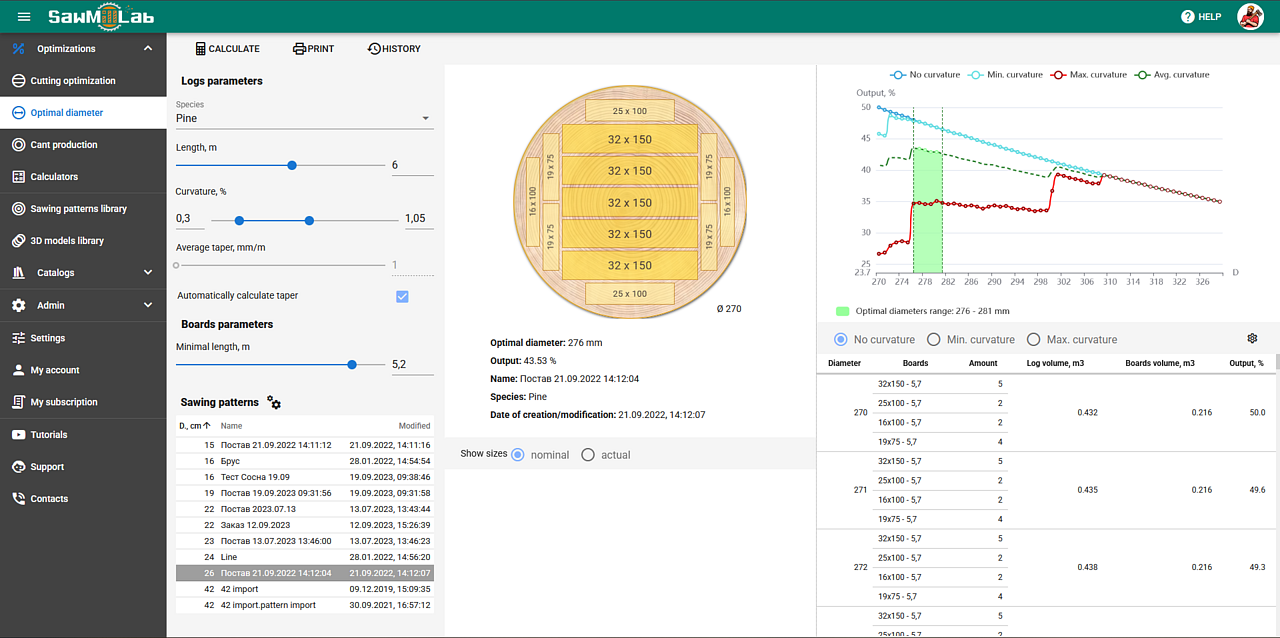 Sawing optimization web-service «SawMillLab»